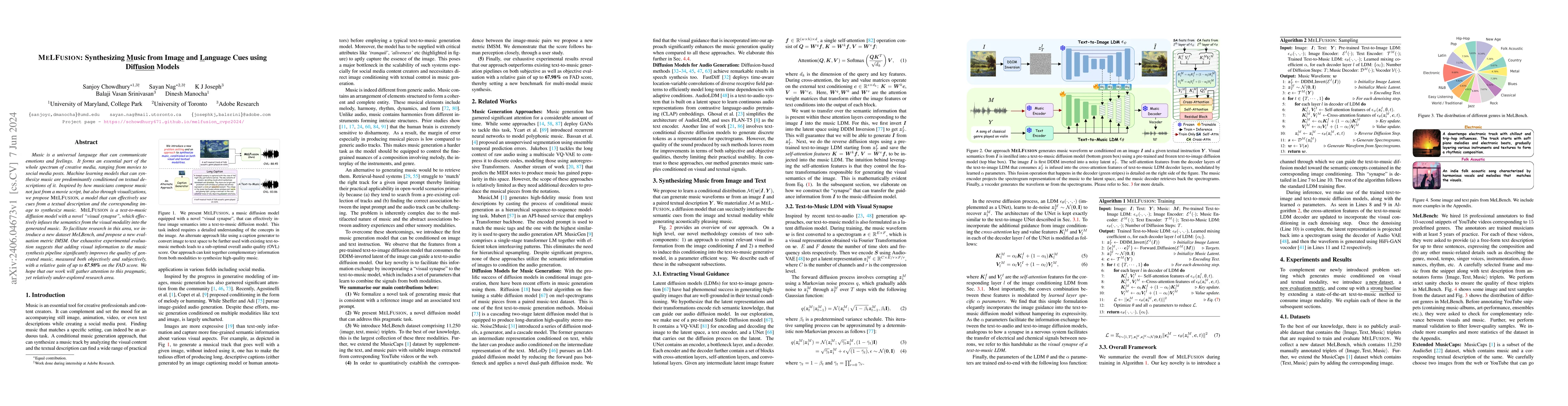 Thumbnail for MeLFusion: Synthesizing Music from Image and Language Cues using
  Diffusion Models