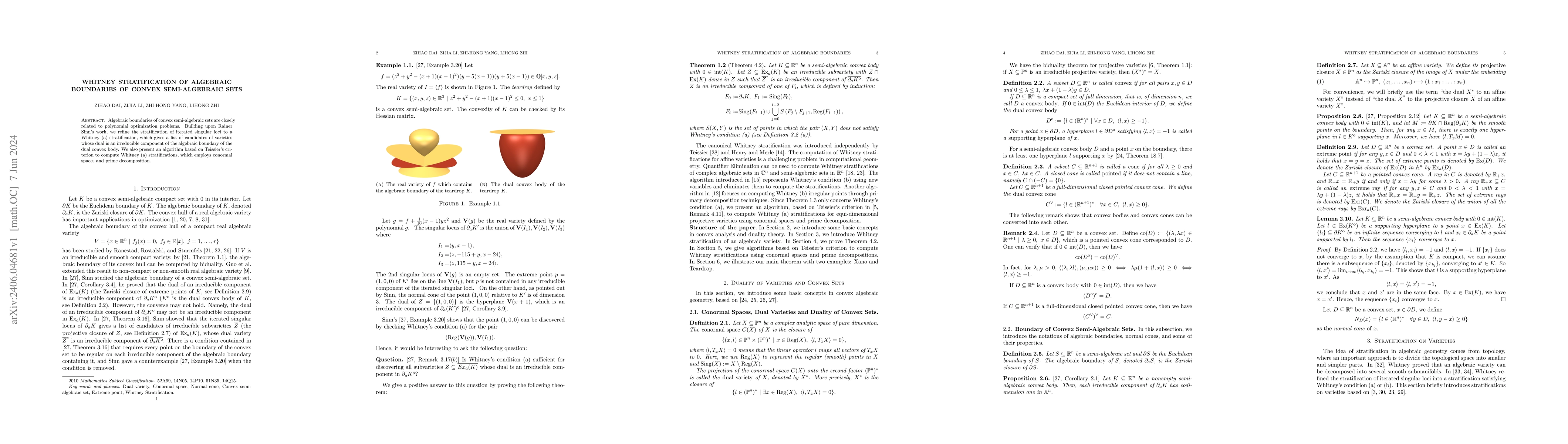 Thumbnail for Whitney Stratification of Algebraic Boundaries of Convex Semi-algebraic
  Sets