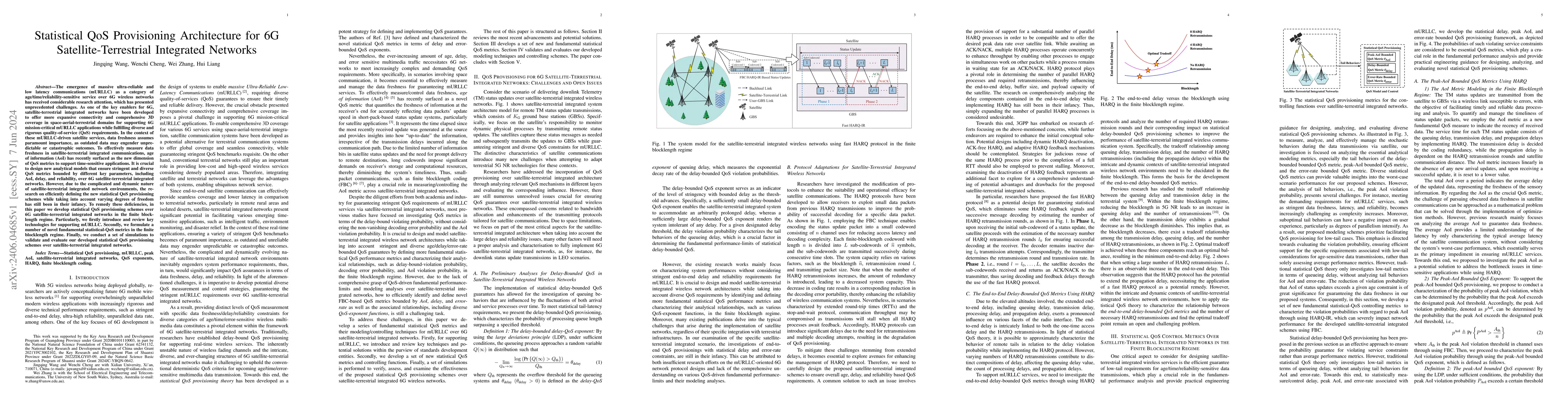 Thumbnail for Statistical QoS Provisioning Architecture for 6G Satellite-Terrestrial
  Integrated Networks