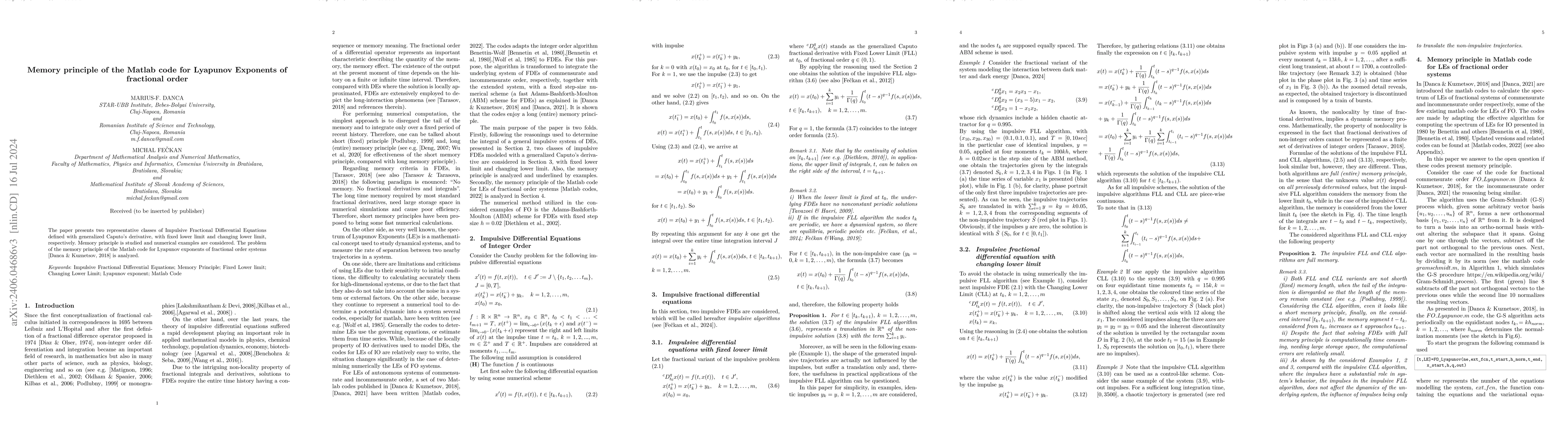 Thumbnail for Memory principle of the Matlab code for Lyapunov Exponents of fractional
  order