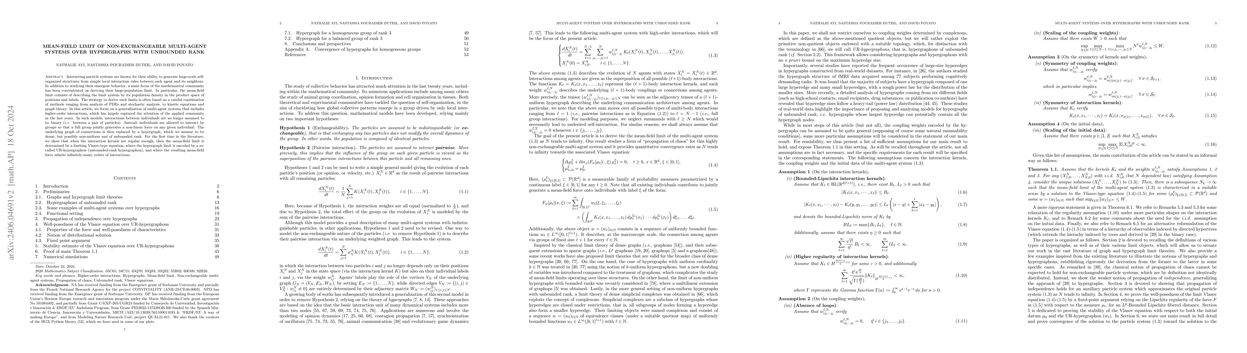 Thumbnail for Mean-field limit of non-exchangeable multi-agent systems over
  hypergraphs with unbounded rank