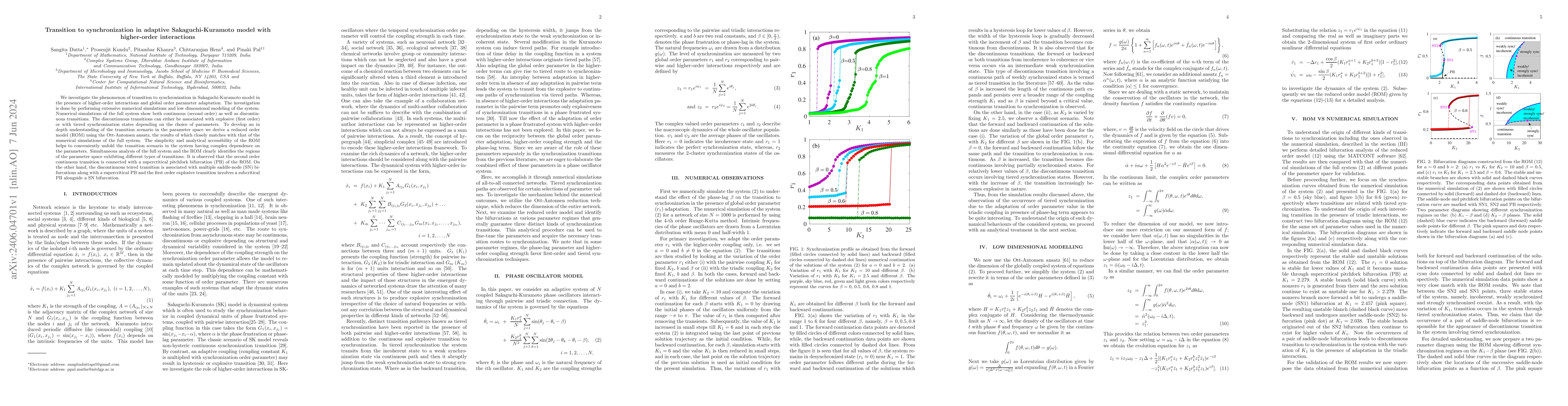 Thumbnail for Transition to synchronization in adaptive Sakaguchi-Kuramoto model with
  higher-order interactions