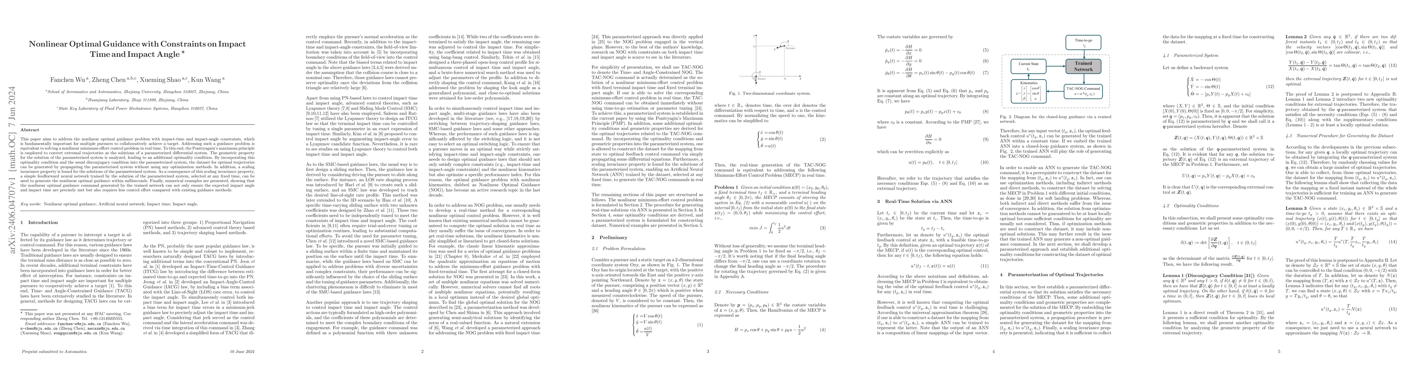 Thumbnail for Nonlinear Optimal Guidance with Constraints on Impact Time and Impact
  Angle