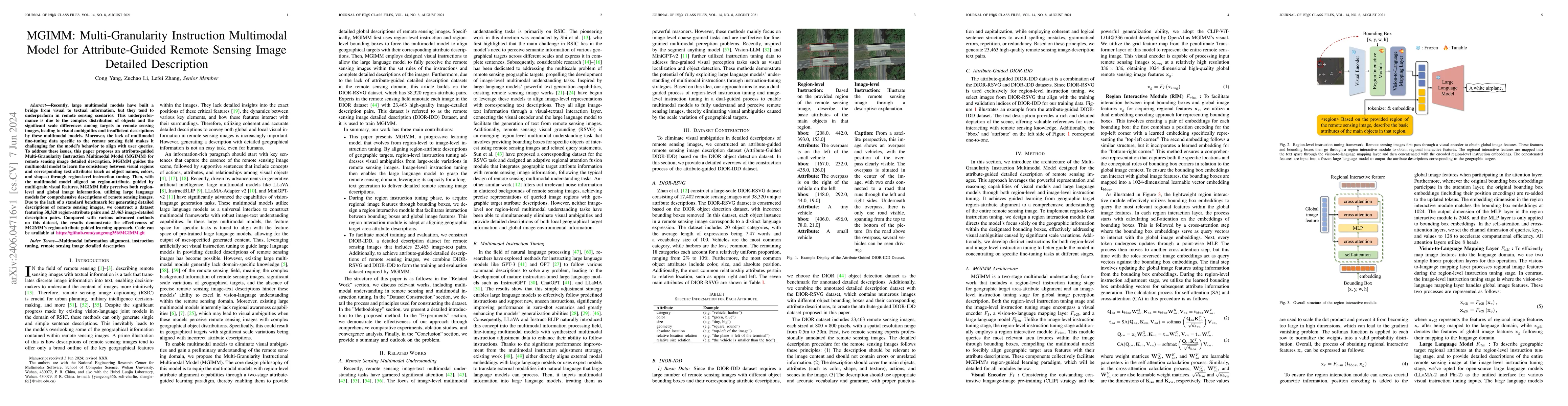 Thumbnail for MGIMM: Multi-Granularity Instruction Multimodal Model for
  Attribute-Guided Remote Sensing Image Detailed Description