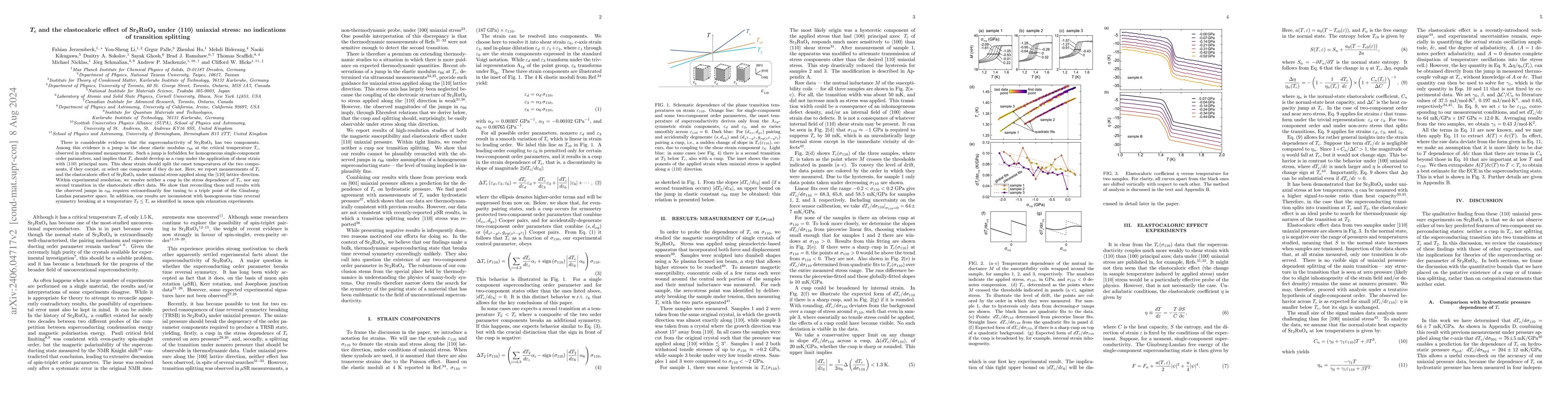 Thumbnail for $T_c$ and the elastocaloric effect of Sr$_2$RuO$_4$ under $\langle 110
  \rangle$ uniaxial stress: no indications of transition splitting
