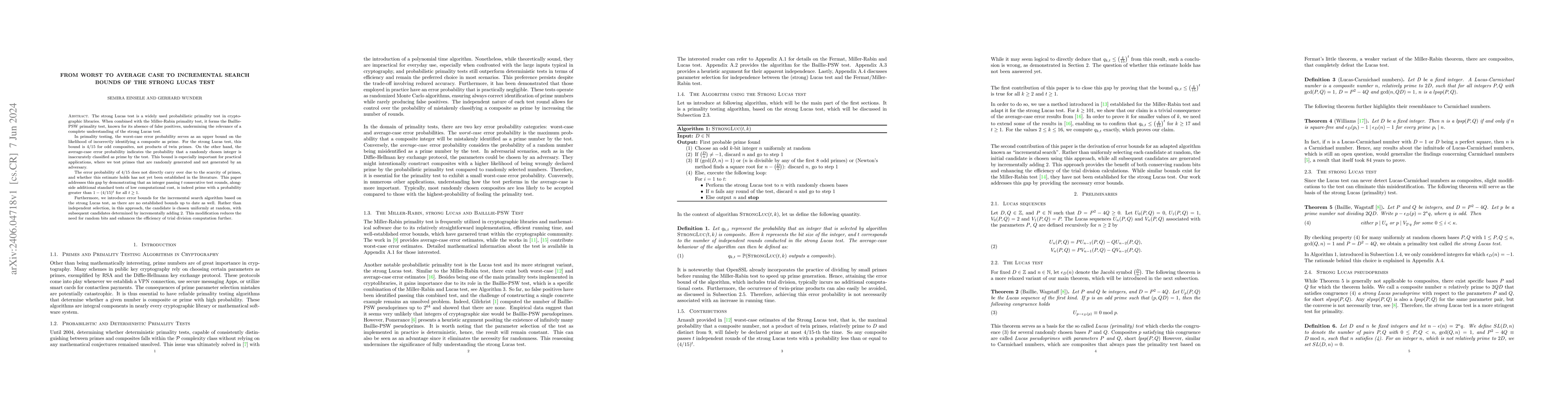 Thumbnail for From Worst to Average Case to Incremental Search Bounds of the Strong
  Lucas Test