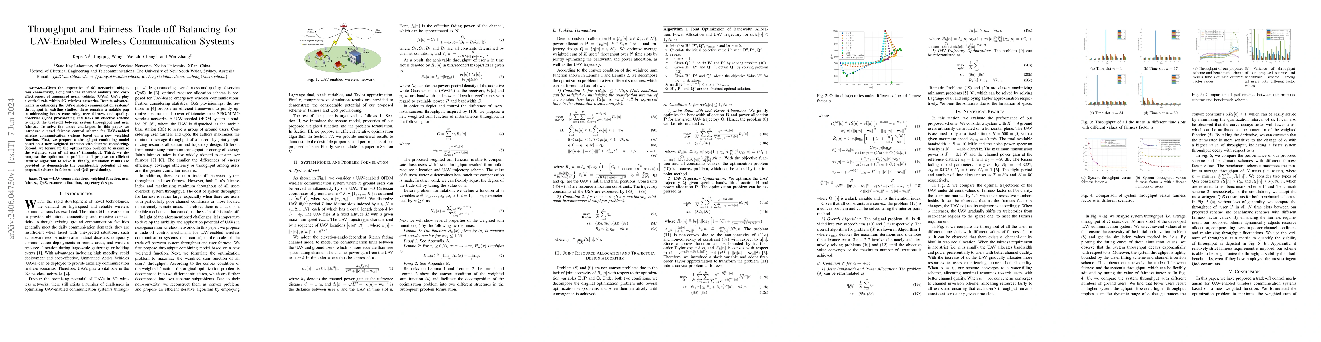 Thumbnail for Throughput and Fairness Trade-off Balancing for UAV-Enabled Wireless
  Communication Systems