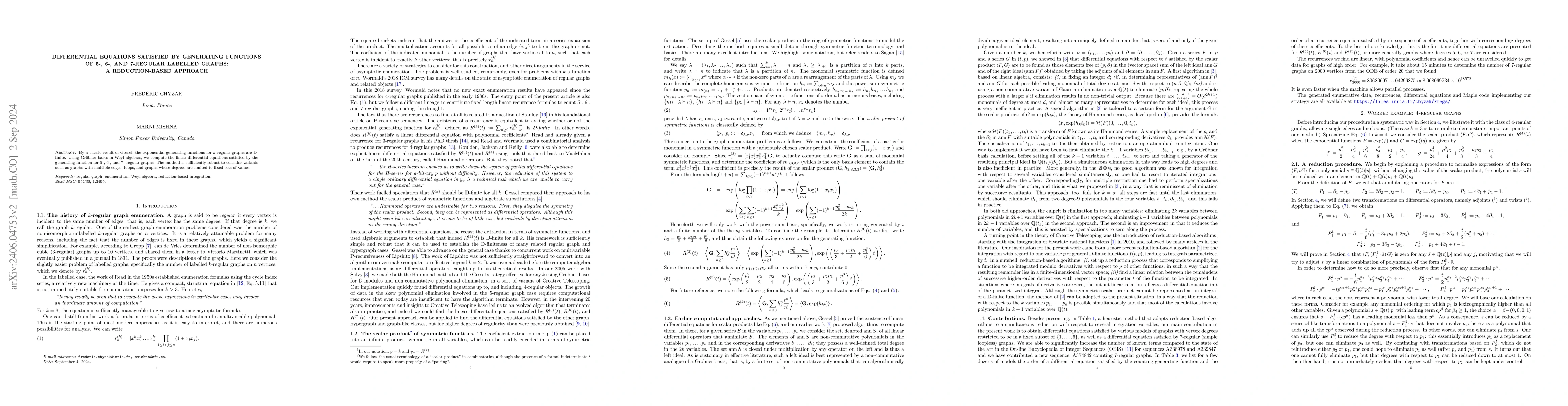Thumbnail for Differential equations satisfied by generating functions of 5-, 6-, and
  7-regular labelled graphs: a reduction-based approach
