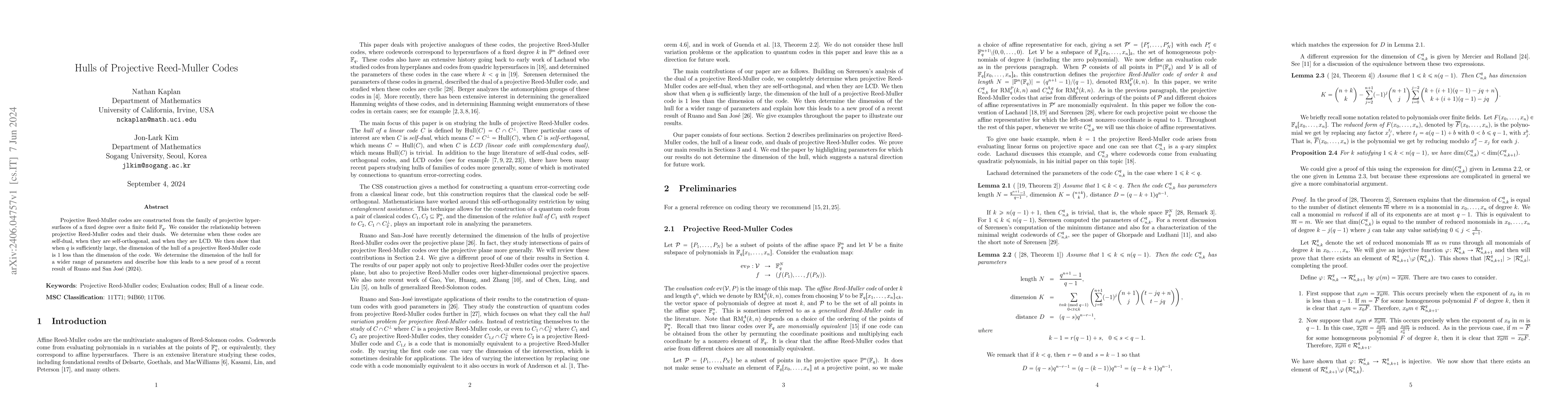Thumbnail for Hulls of Projective Reed-Muller Codes