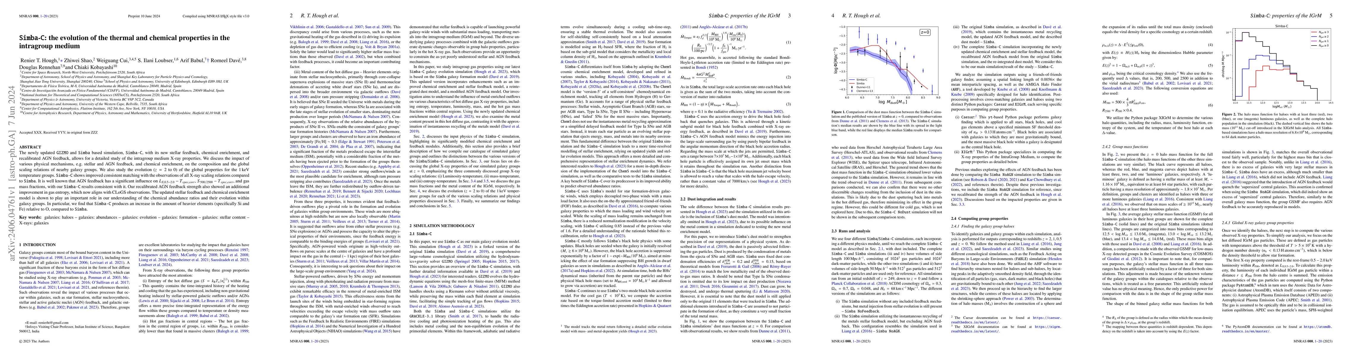 Thumbnail for \texttt{Simba}-\texttt{C}: the evolution of the thermal and chemical
  properties in the intragroup medium