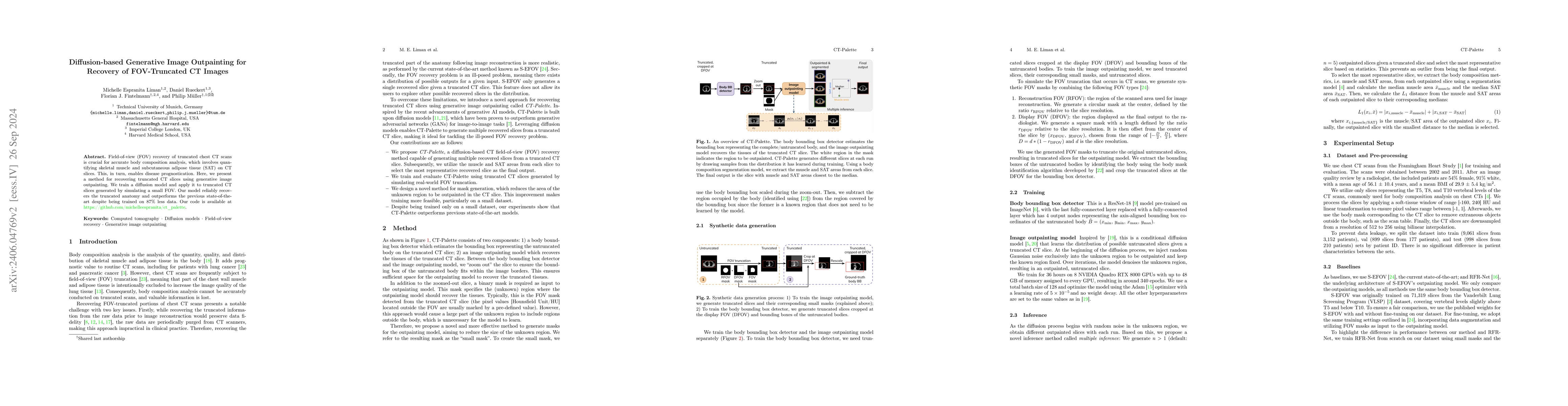 Thumbnail for Diffusion-based Generative Image Outpainting for Recovery of
  FOV-Truncated CT Images