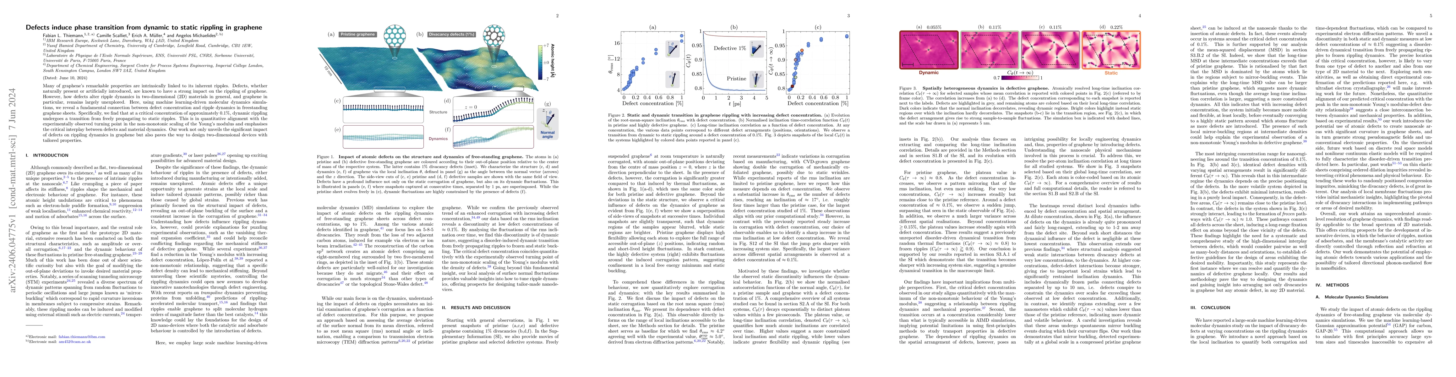 Thumbnail for Defects induce phase transition from dynamic to static rippling in
  graphene