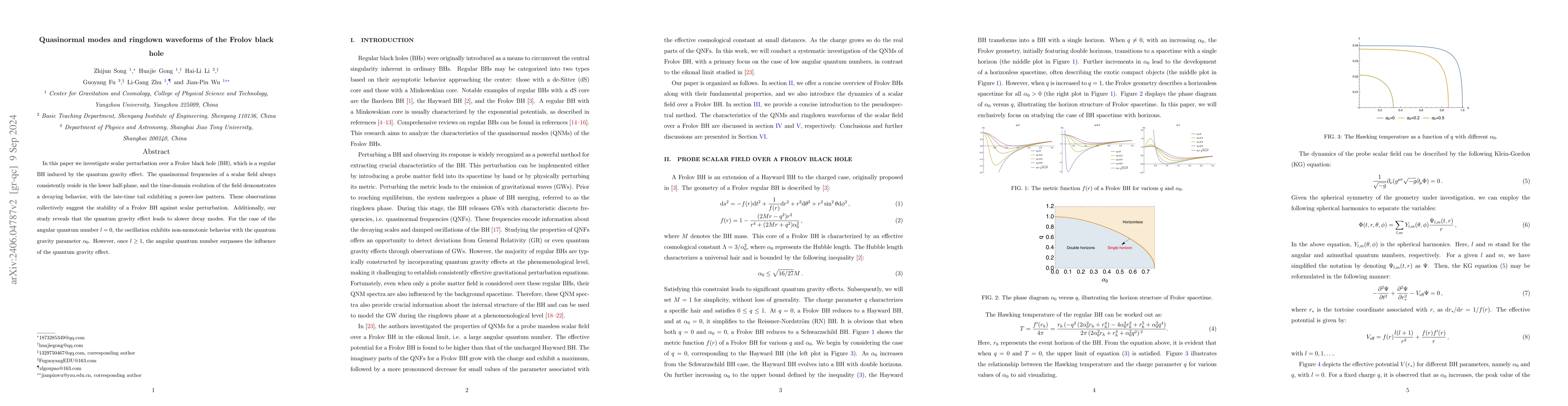 Thumbnail for Quasinormal modes and ringdown waveform of the Frolov black hole