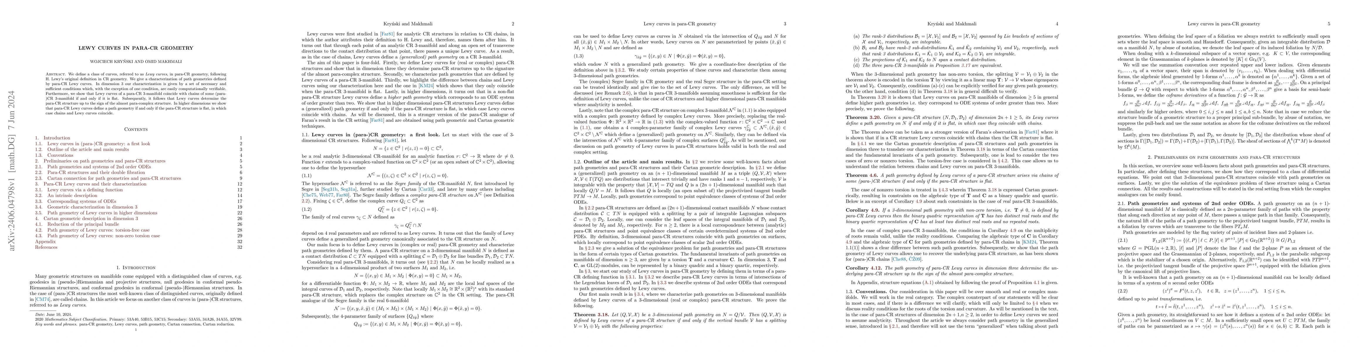 Thumbnail for Lewy curves in para-CR geometry
