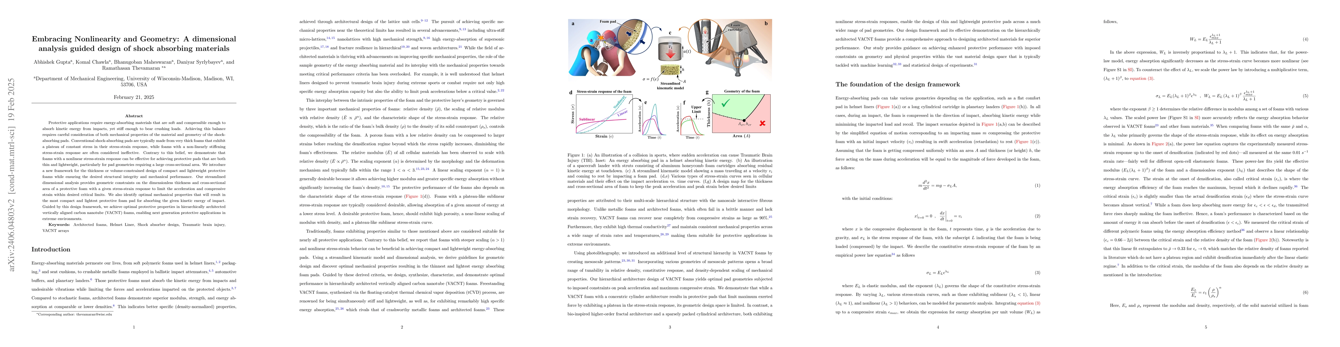 Thumbnail for Embracing Nonlinearity and Geometry: A dimensional analysis guided
  design of shock absorbing materials