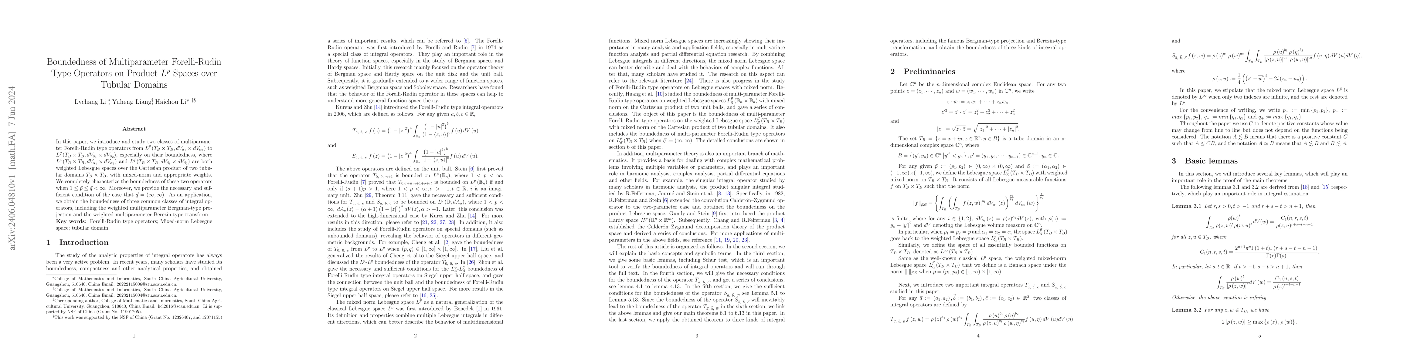 Thumbnail for Boundedness of Multiparameter Forelli-Rudin Type Operators on Product
  $L^p$ Spaces over Tubular Domains