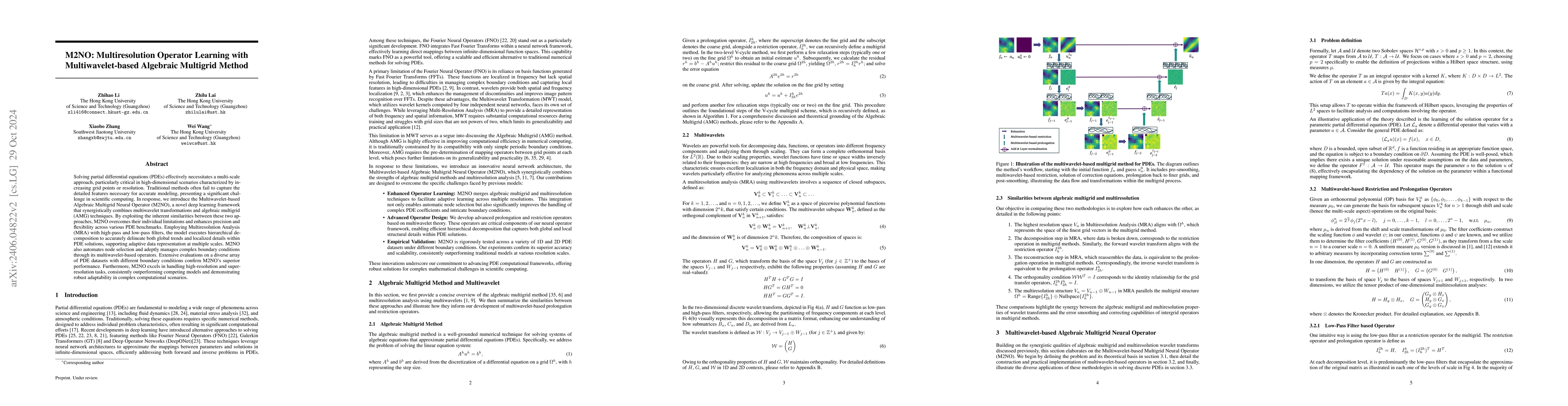 Thumbnail for M2NO: Multiresolution Operator Learning with Multiwavelet-based
  Algebraic Multigrid Method