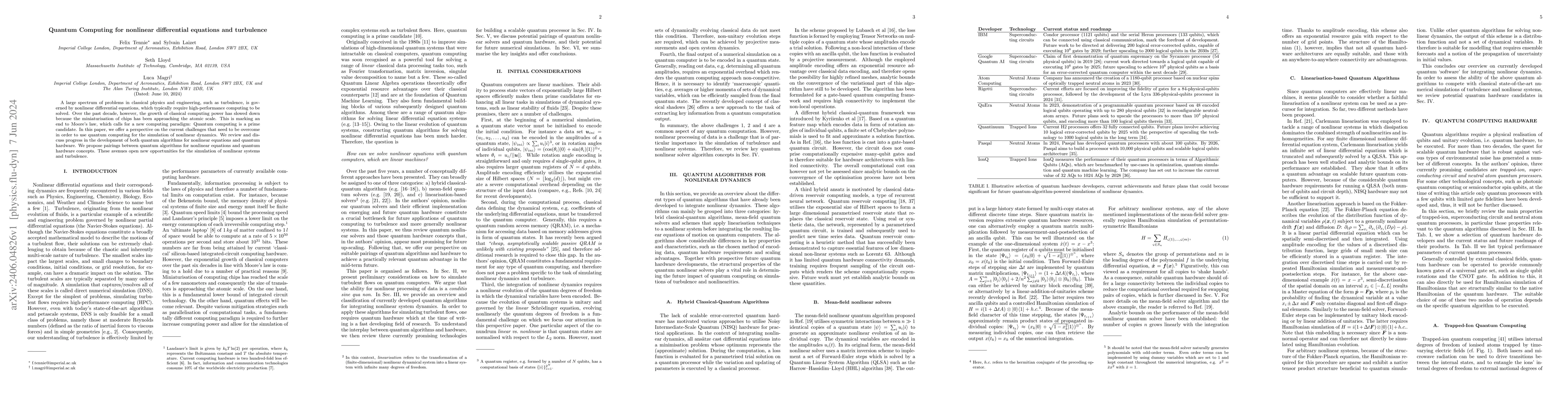 Thumbnail for Quantum Computing for nonlinear differential equations and turbulence