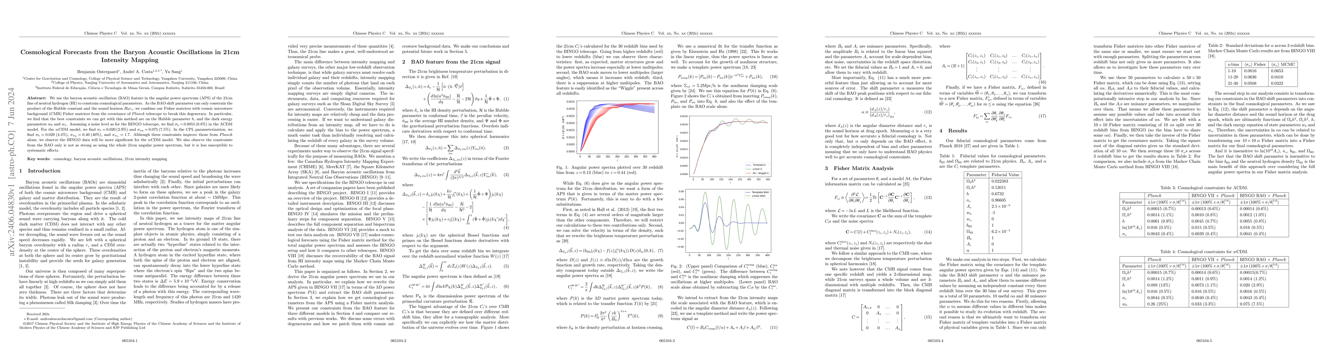 Thumbnail for Cosmological Forecasts from the Baryon Acoustic Oscillations in 21cm
  Intensity Mapping