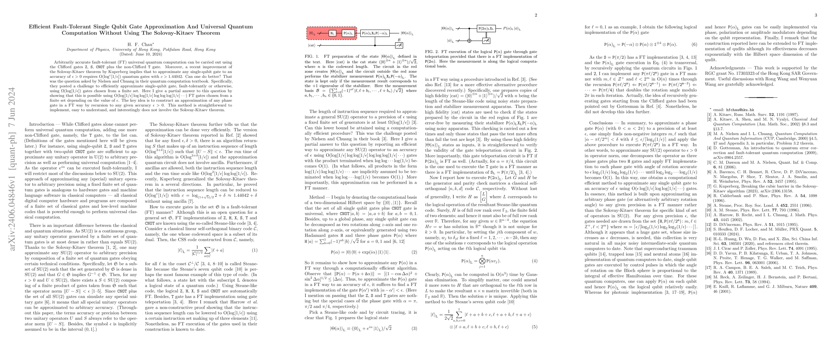 Thumbnail for Efficient Fault-Tolerant Single Qubit Gate Approximation And Universal
  Quantum Computation Without Using The Solovay-Kitaev Theorem