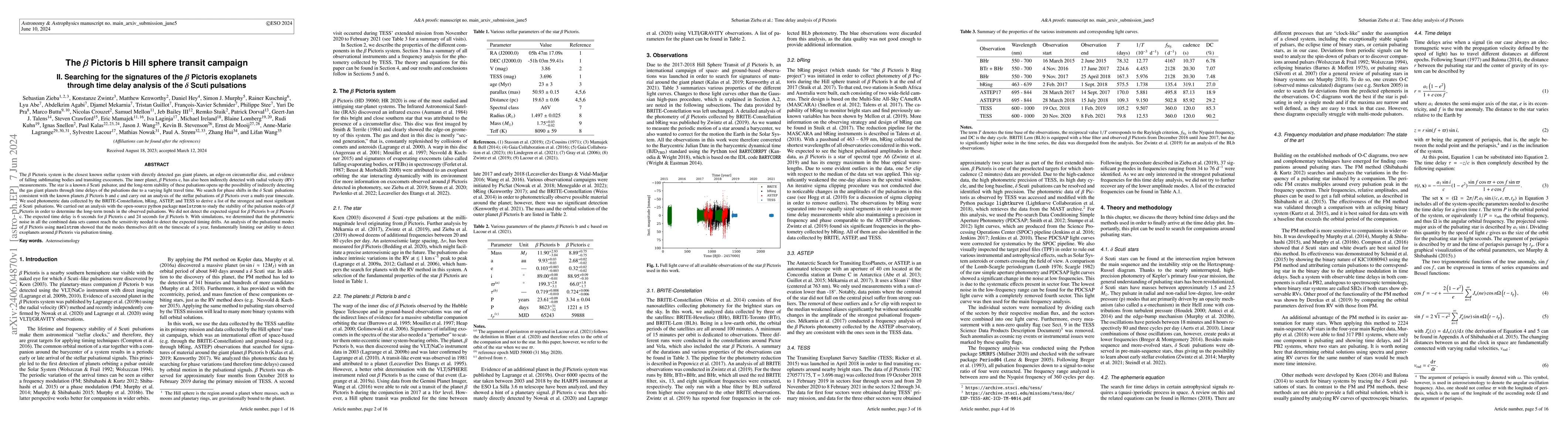 Thumbnail for The $\beta$ Pictoris b Hill sphere transit campaign. Paper II: Searching
  for the signatures of the $\beta$ Pictoris exoplanets through time delay
  analysis of the $\delta$ Scuti pulsations