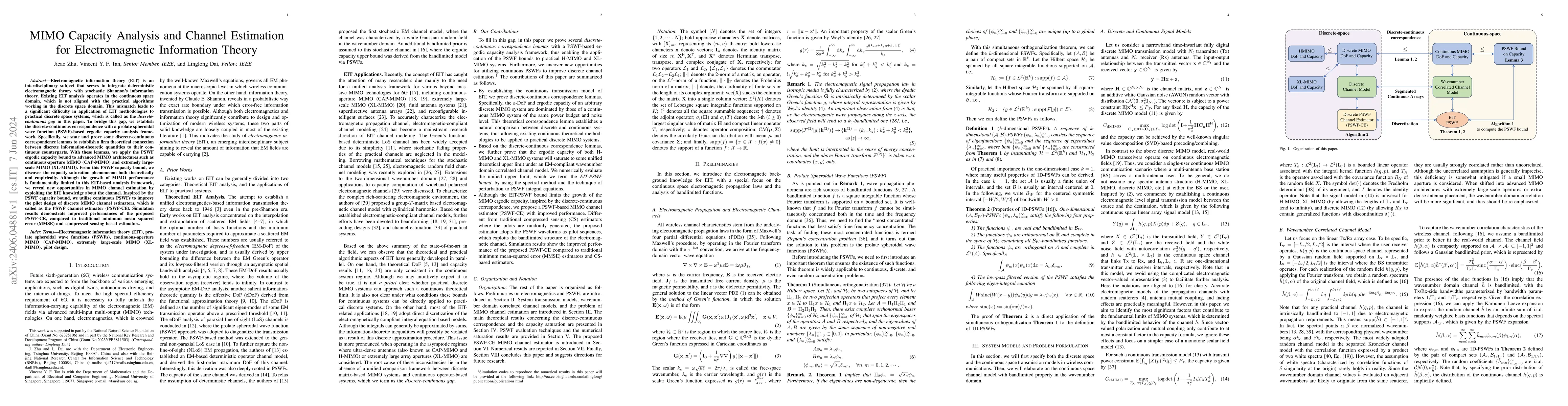 Thumbnail for MIMO Capacity Analysis and Channel Estimation for Electromagnetic
  Information Theory