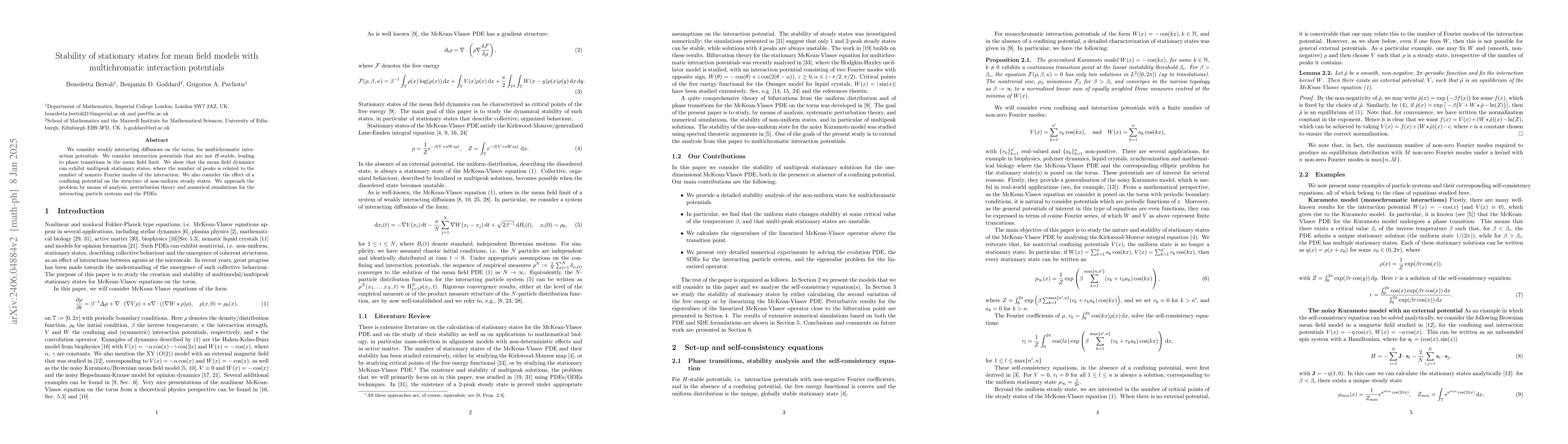 Thumbnail for Stability of stationary states for mean field models with multichromatic
  interaction potentials