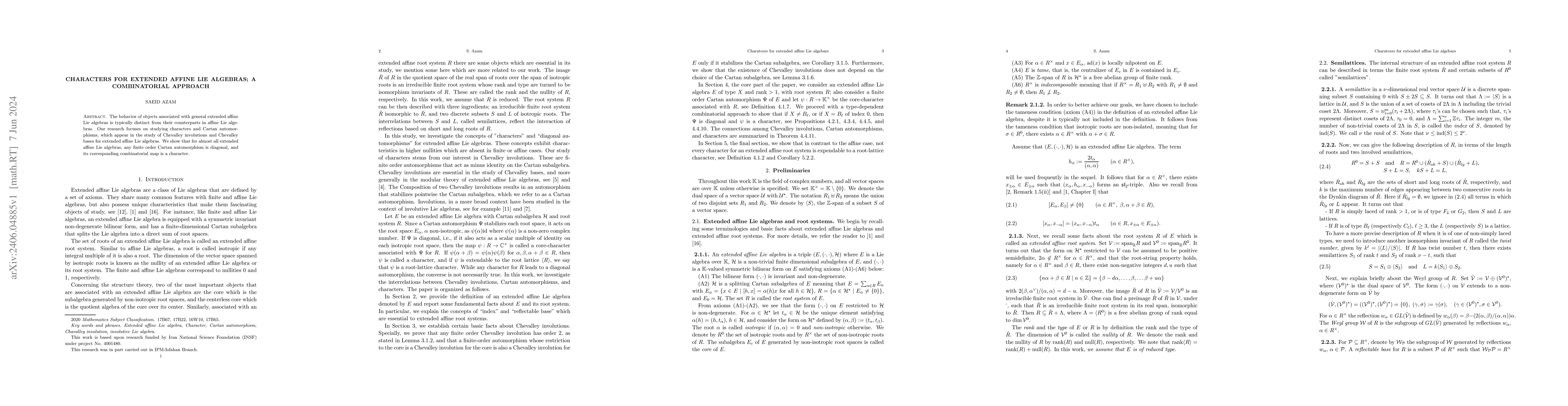 Thumbnail for Characters for extended affine Lie algebras; a combinatorial approach