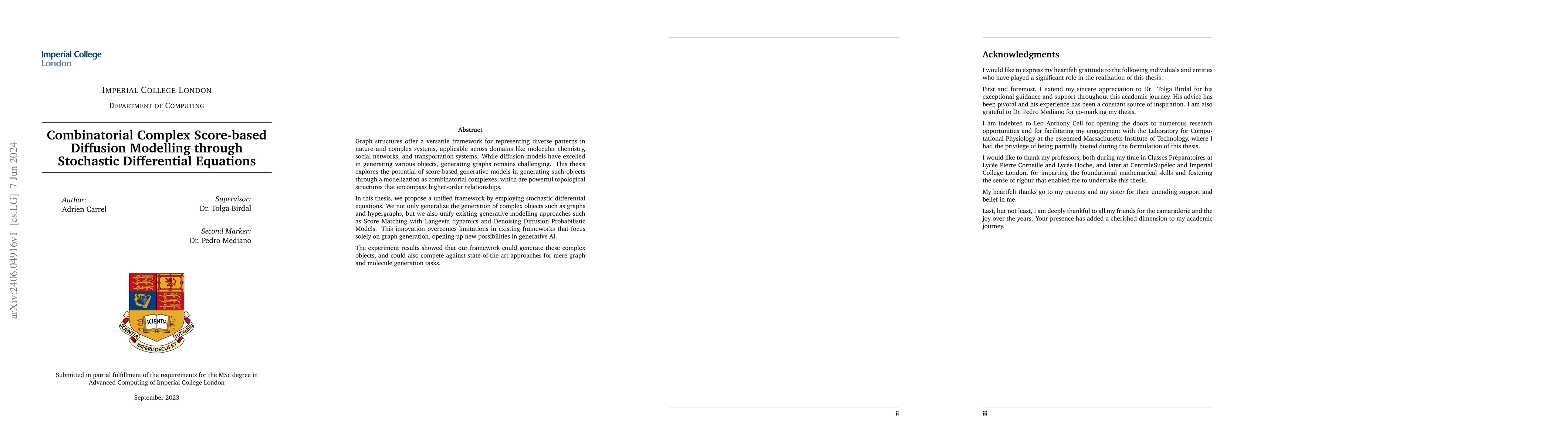 Thumbnail for Combinatorial Complex Score-based Diffusion Modelling through Stochastic
  Differential Equations