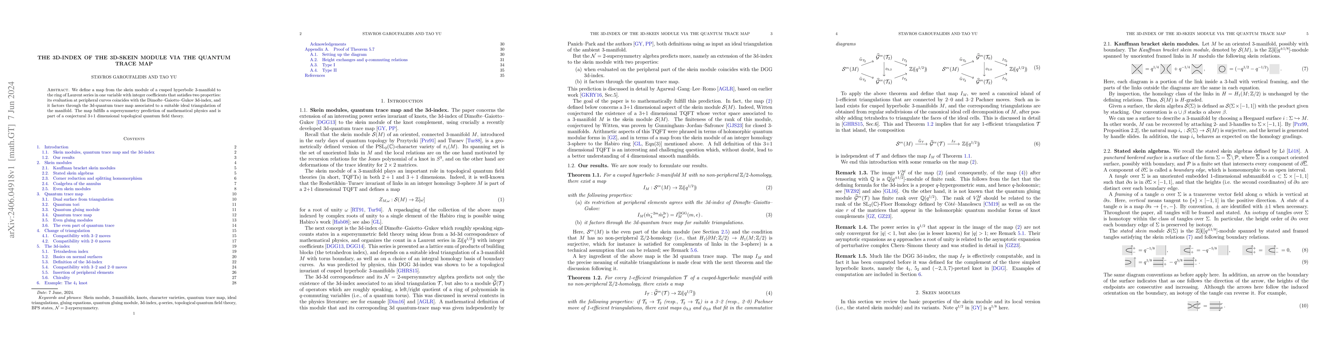 Thumbnail for The 3d-index of the 3d-skein module via the quantum trace map