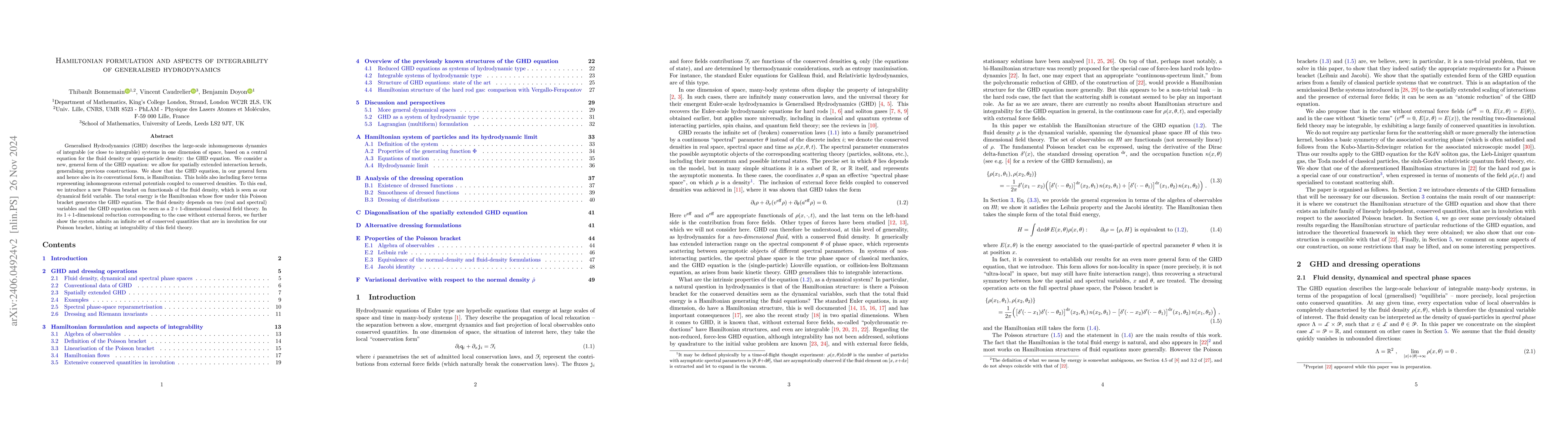 Thumbnail for Hamiltonian formulation and aspects of integrability of generalised
  hydrodynamics