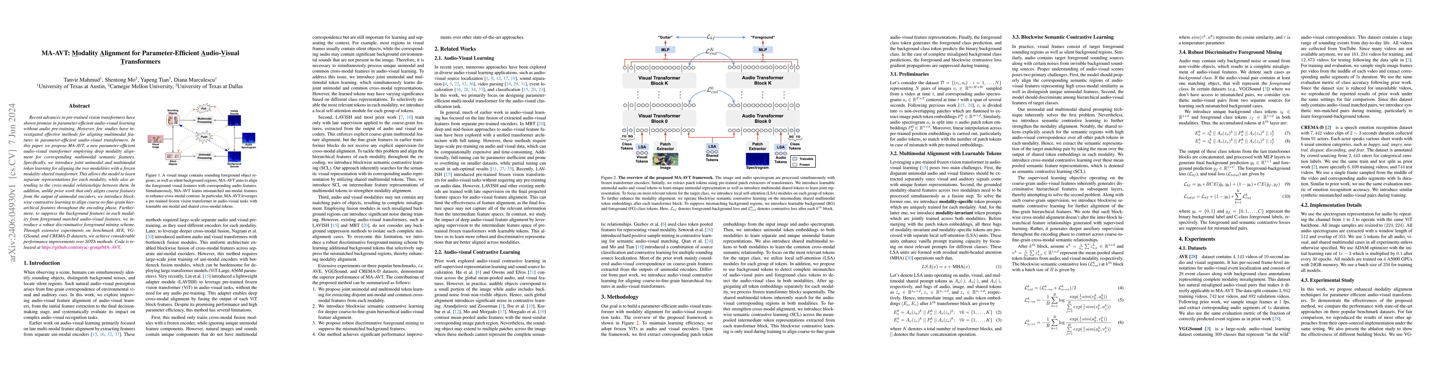 Thumbnail for MA-AVT: Modality Alignment for Parameter-Efficient Audio-Visual
  Transformers