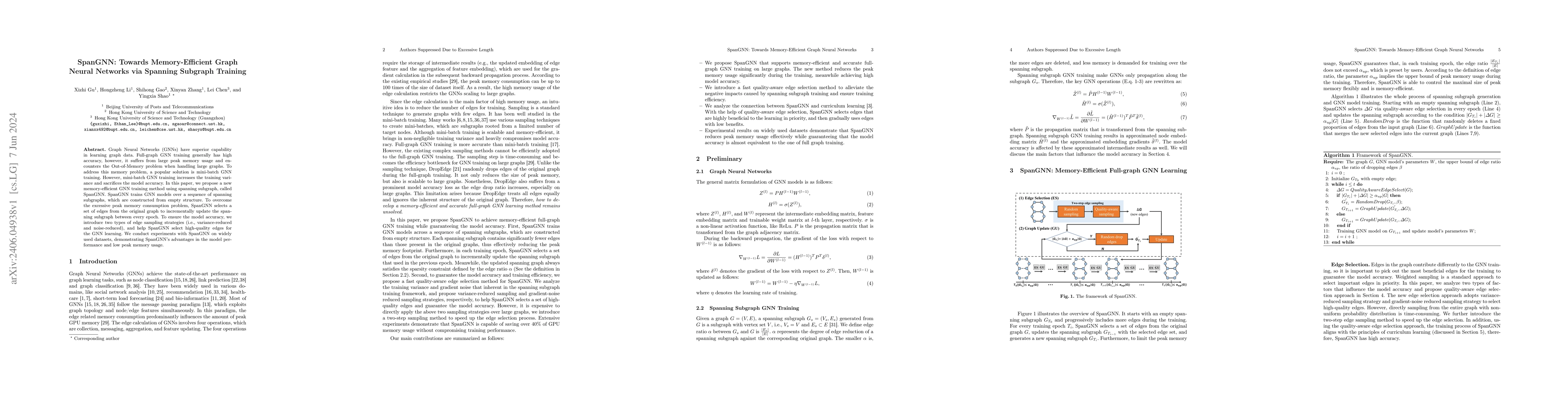 Thumbnail for SpanGNN: Towards Memory-Efficient Graph Neural Networks via Spanning
  Subgraph Training