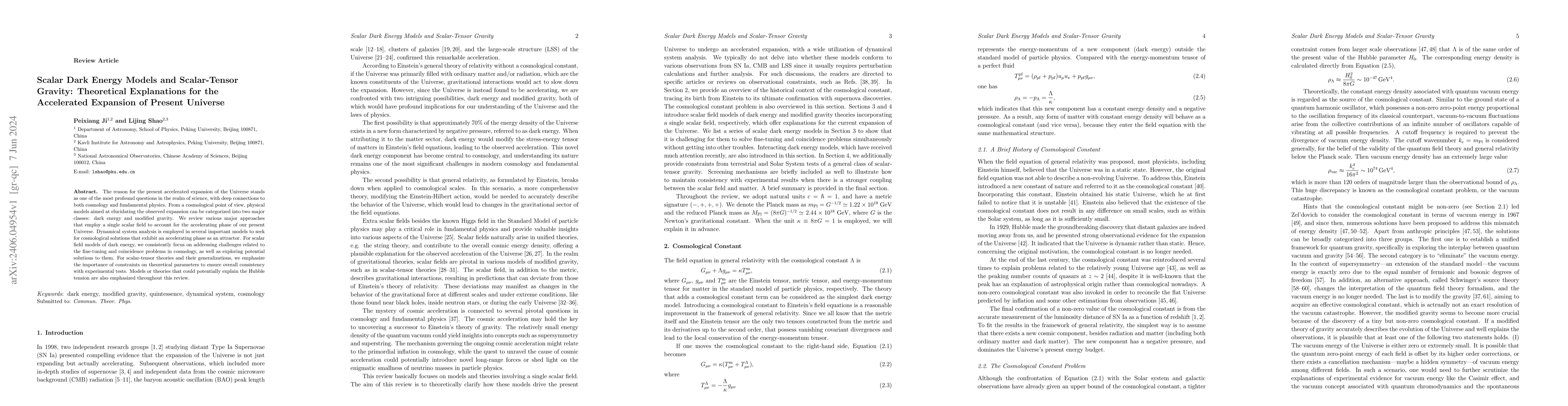 Thumbnail for Scalar Dark Energy Models and Scalar-Tensor Gravity: Theoretical
  Explanations for the Accelerated Expansion of Present Universe