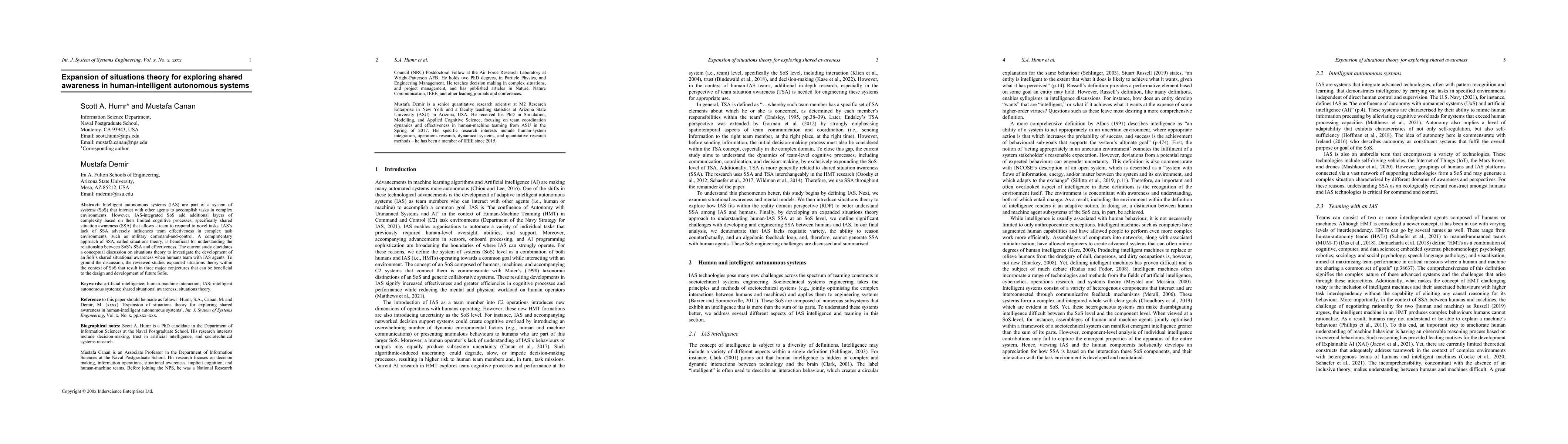 Thumbnail for Expansion of situations theory for exploring shared awareness in
  human-intelligent autonomous systems