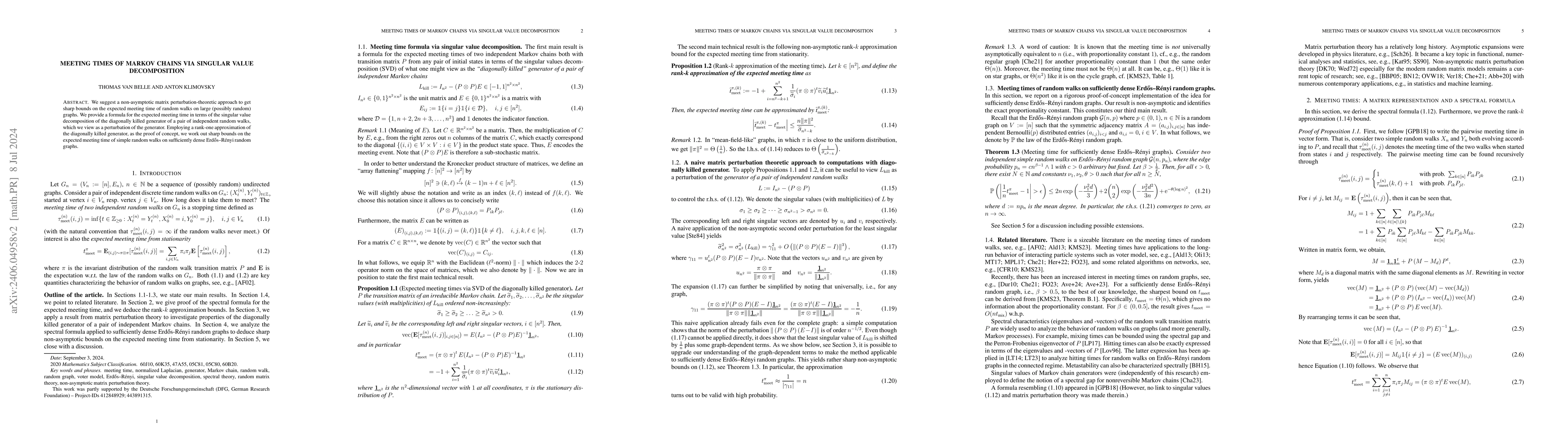 Thumbnail for Meeting times of Markov chains via singular value decomposition
