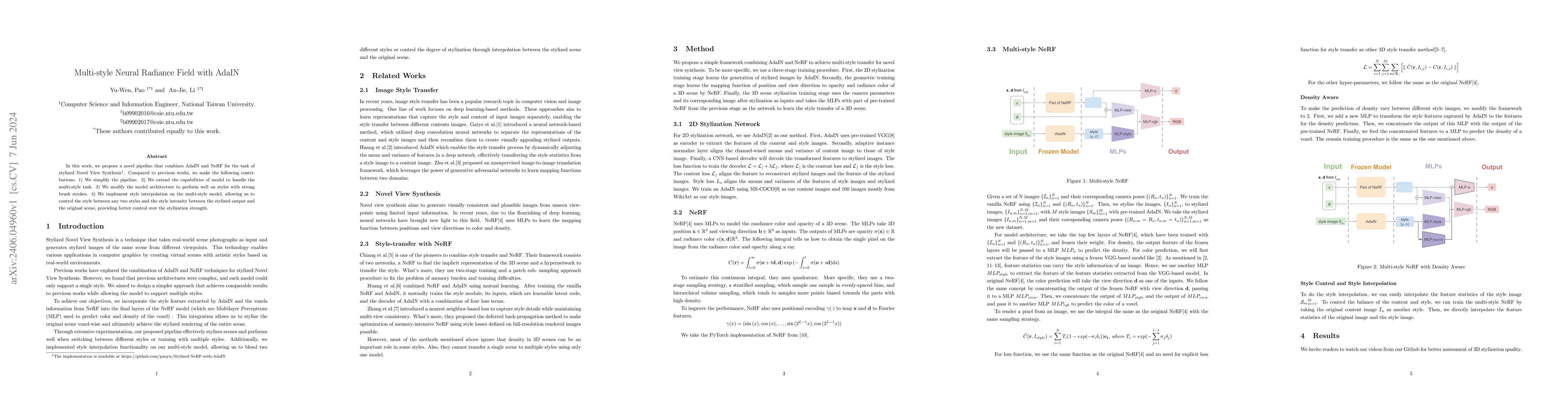 Thumbnail for Multi-style Neural Radiance Field with AdaIN