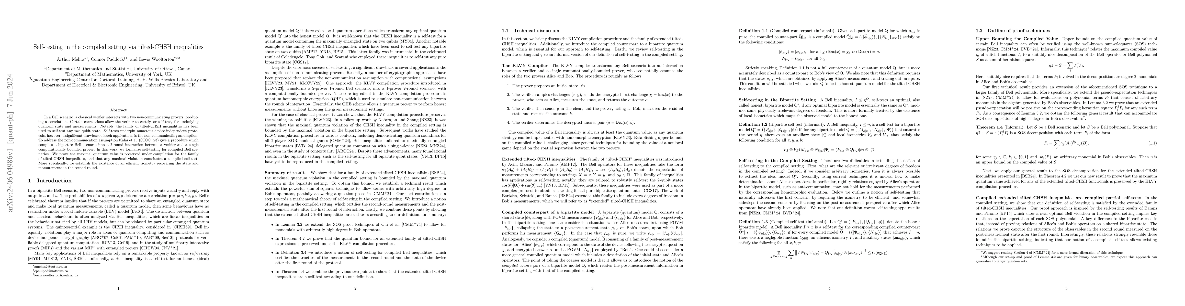 Thumbnail for Self-testing in the compiled setting via tilted-CHSH inequalities