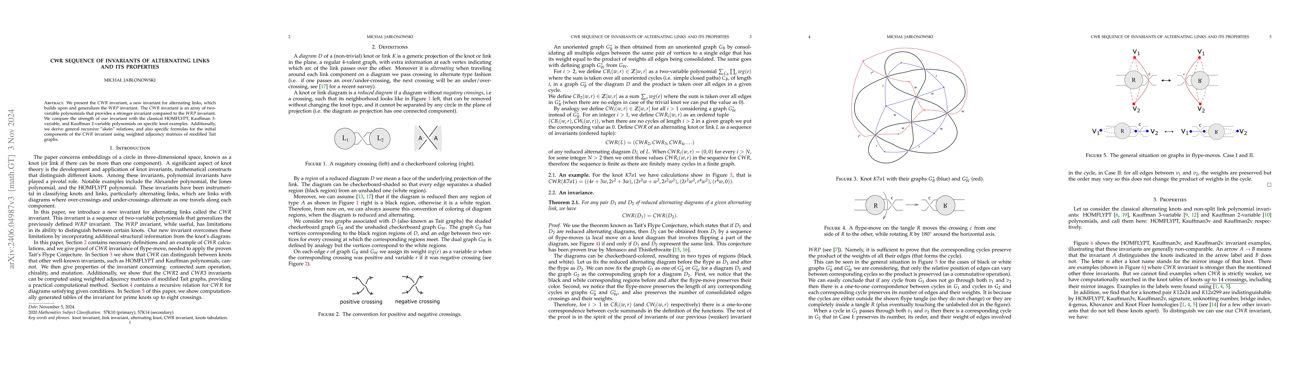 Thumbnail for CWR sequence of invariants of alternating links and its properties