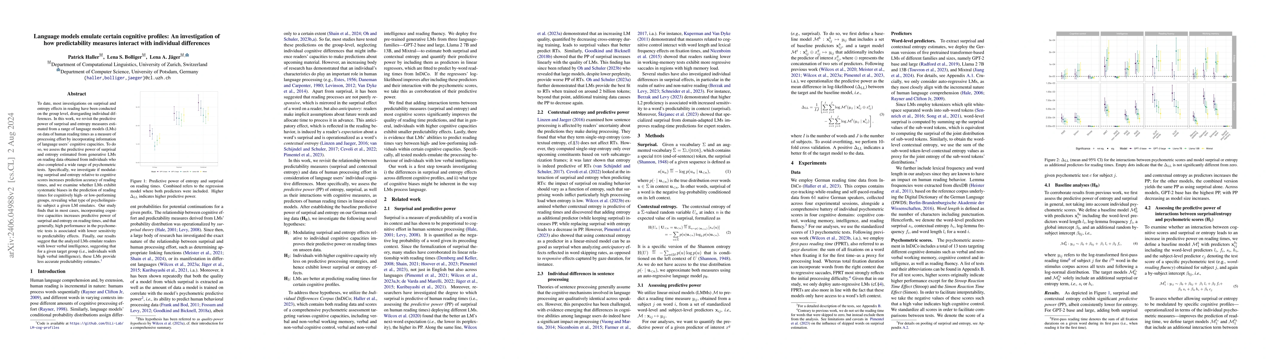 Thumbnail for Language models emulate certain cognitive profiles: An investigation of
  how predictability measures interact with individual differences