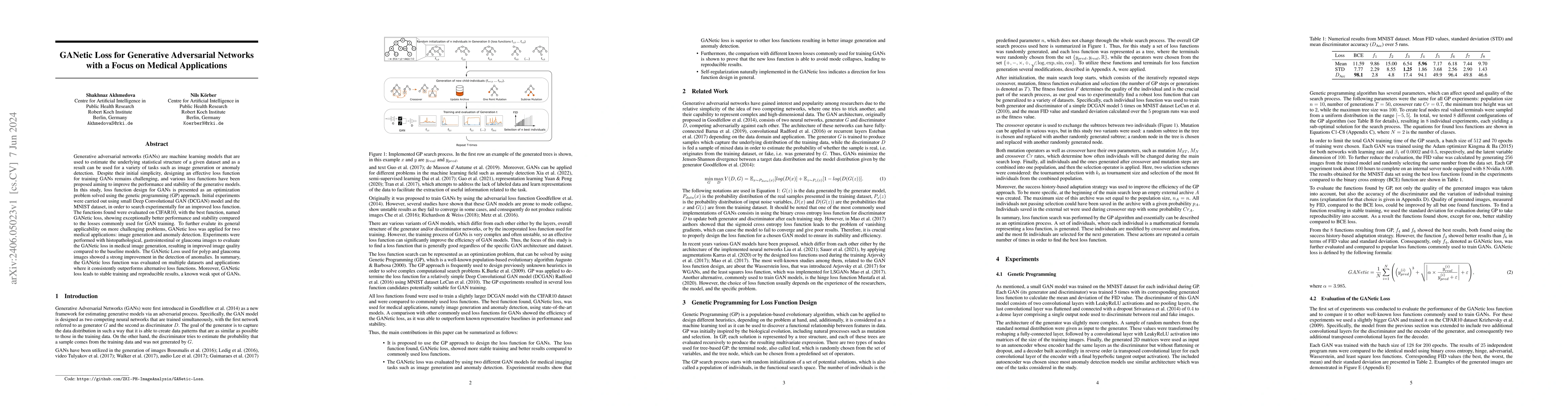 Thumbnail for GANetic Loss for Generative Adversarial Networks with a Focus on Medical
  Applications