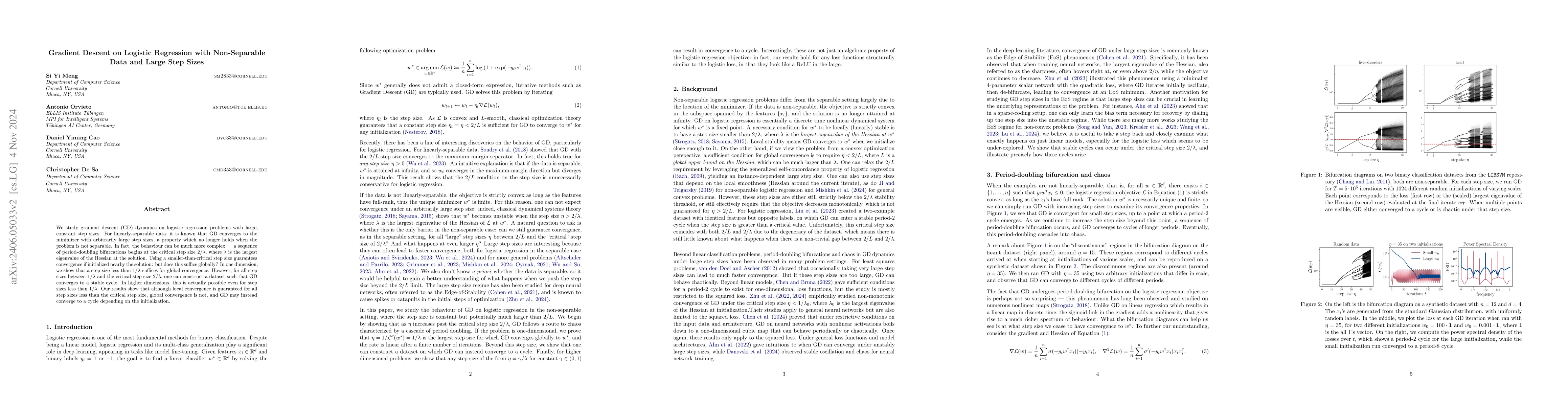 Thumbnail for Gradient Descent on Logistic Regression with Non-Separable Data and
  Large Step Sizes