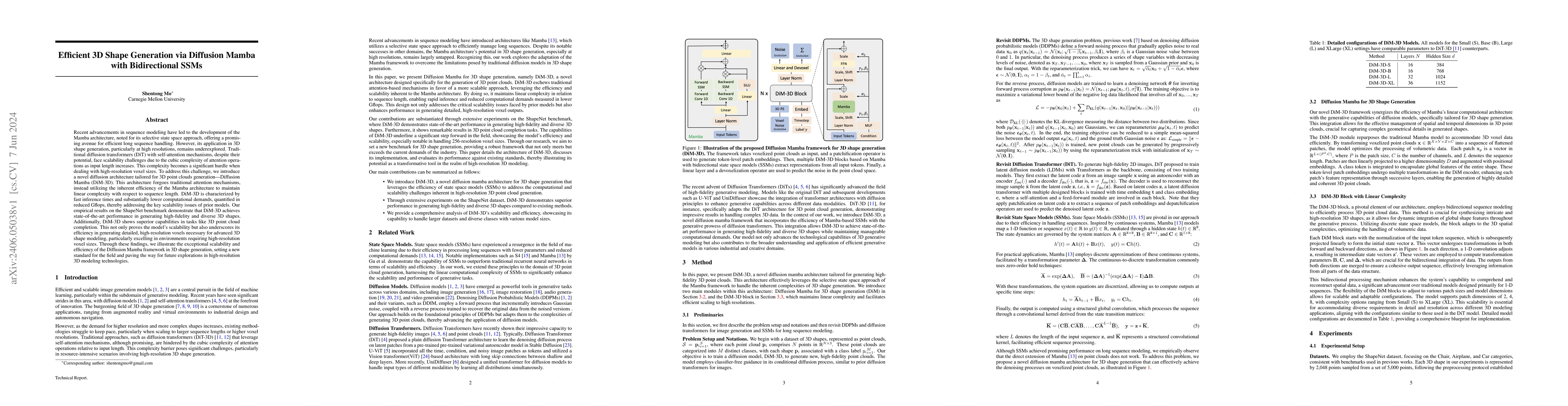 Thumbnail for Efficient 3D Shape Generation via Diffusion Mamba with Bidirectional
  SSMs