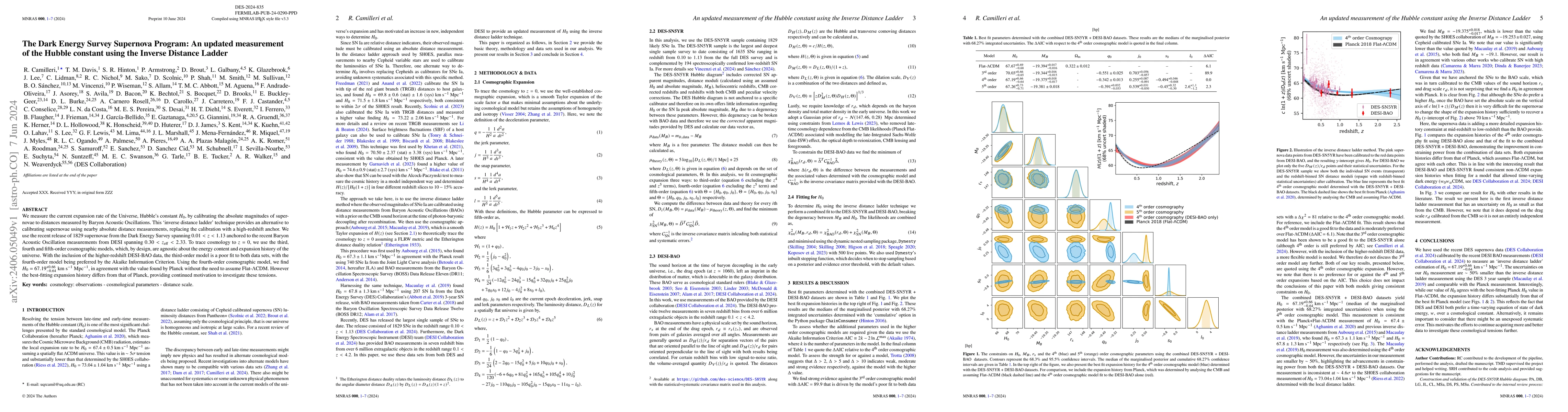 Thumbnail for The Dark Energy Survey Supernova Program: An updated measurement of the
  Hubble constant using the Inverse Distance Ladder