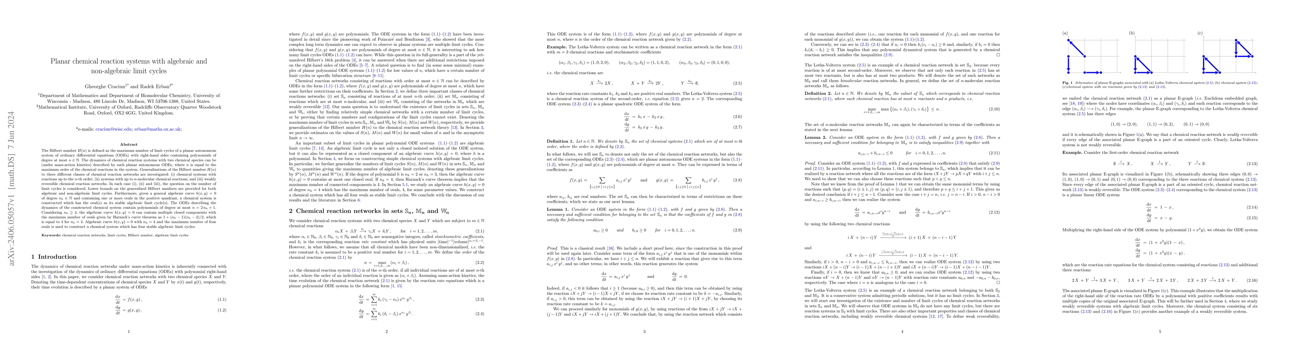Thumbnail for Planar chemical reaction systems with algebraic and non-algebraic limit
  cycles