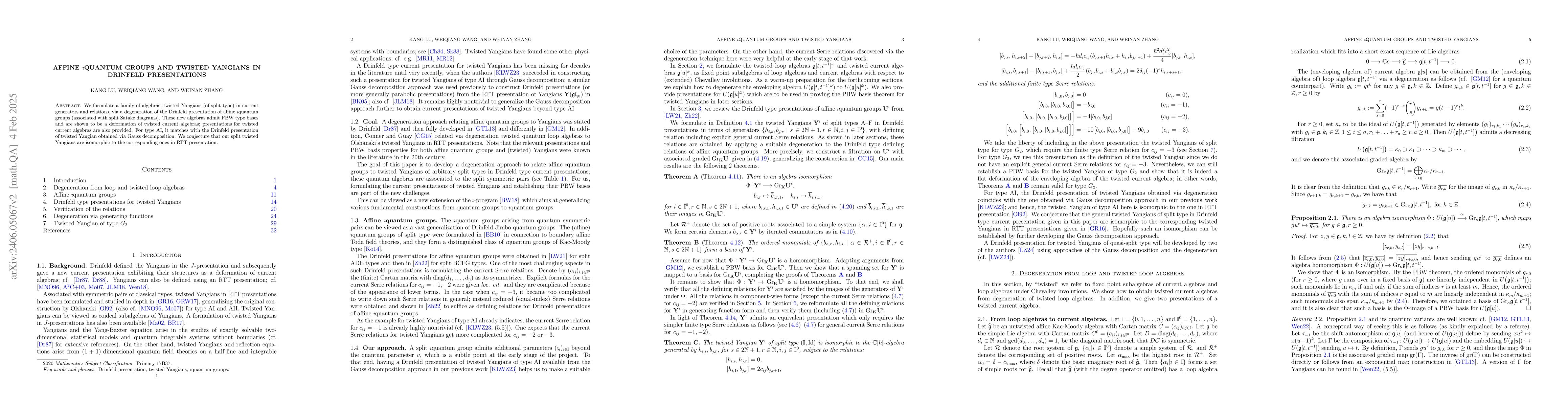 Thumbnail for Affine $\imath$quantum groups and twisted Yangians in Drinfeld
  presentations