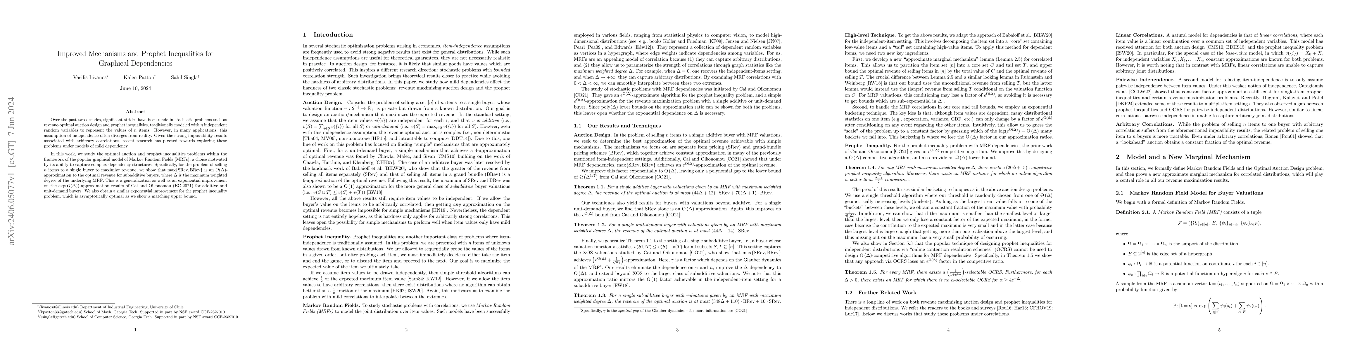 Thumbnail for Improved Mechanisms and Prophet Inequalities for Graphical Dependencies