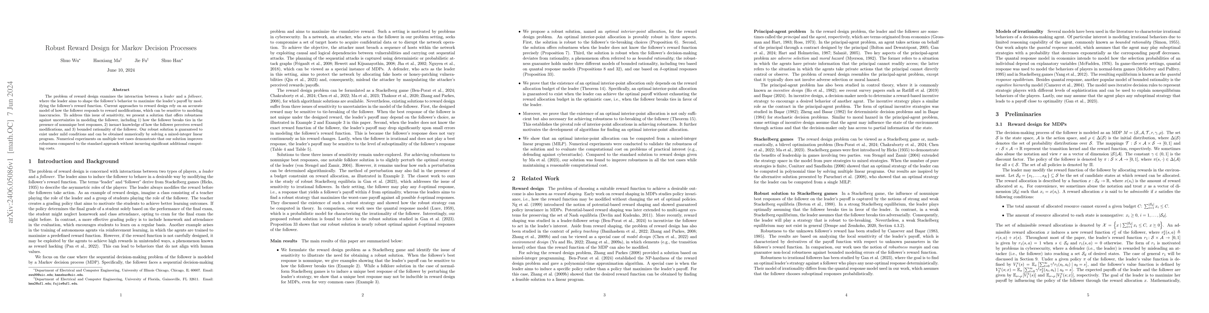Thumbnail for Robust Reward Design for Markov Decision Processes