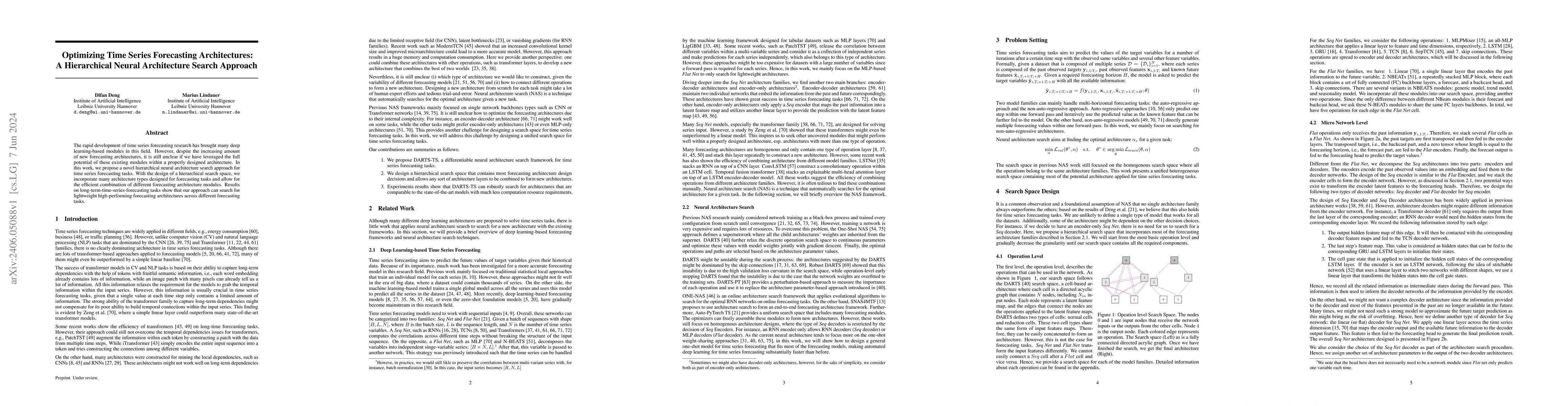 Thumbnail for Optimizing Time Series Forecasting Architectures: A Hierarchical Neural
  Architecture Search Approach
