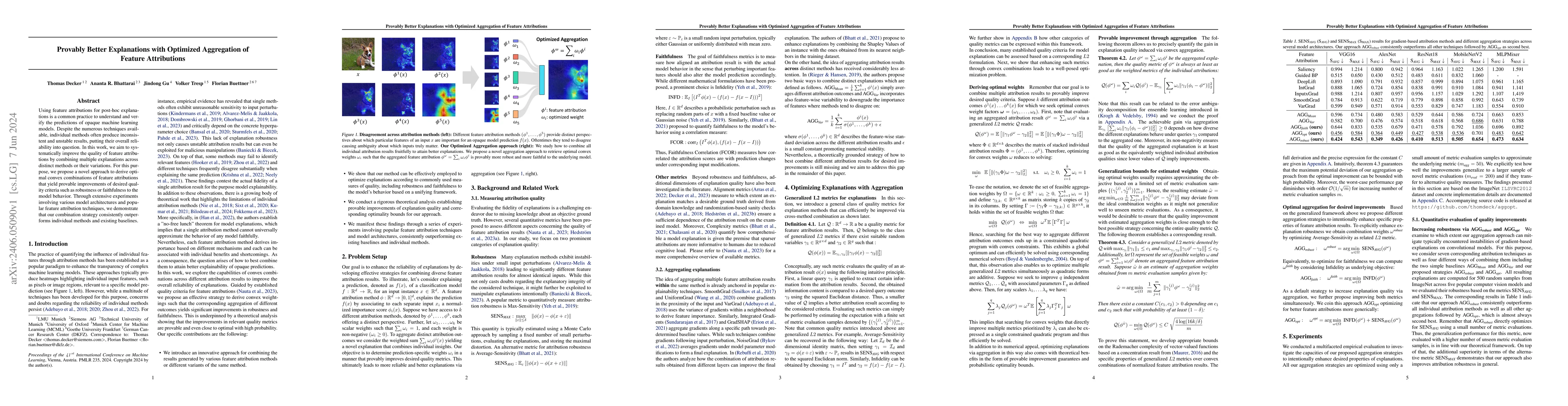 Thumbnail for Provably Better Explanations with Optimized Aggregation of Feature
  Attributions